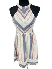 Blu Pepper Womens Halter Neck Dress Size S Striped Midi Lined 100 %Cotton