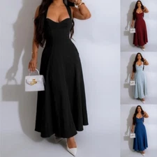 Womens Strapless Sleeveless Flowy Maxi Dress with Keyhole&Zipper Back Denim-Sexy