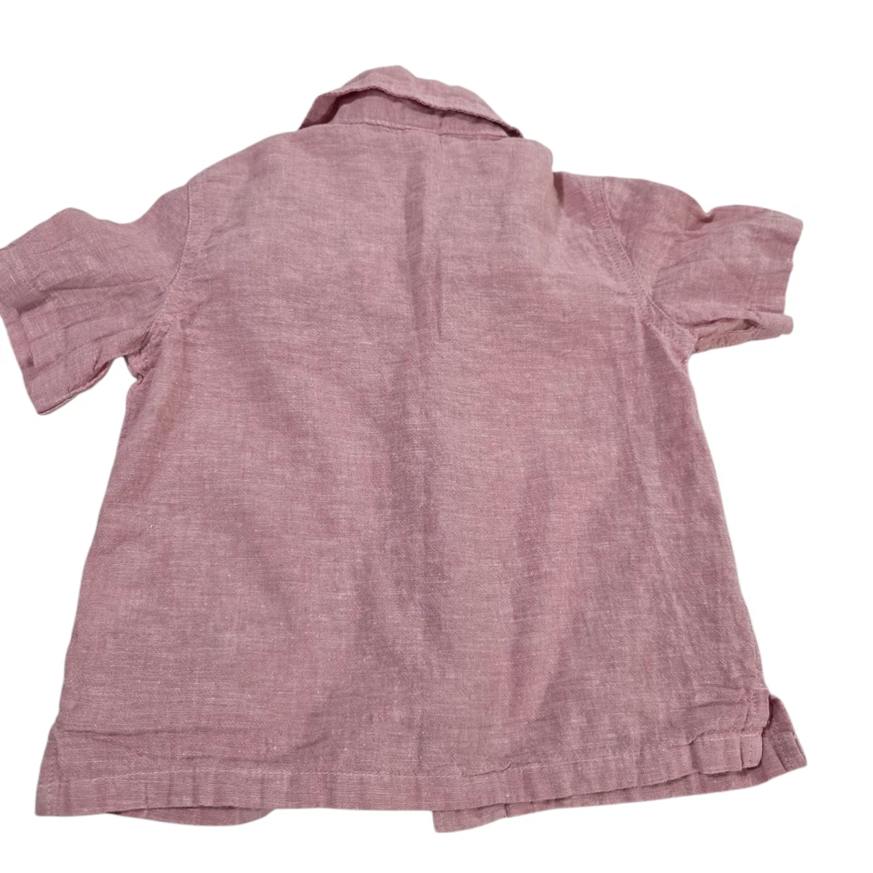 Old Navy Button Up Shirt Toddlers 3T Red Short Sleeve Linen Blend Woven Casual - Image 2 of 4
