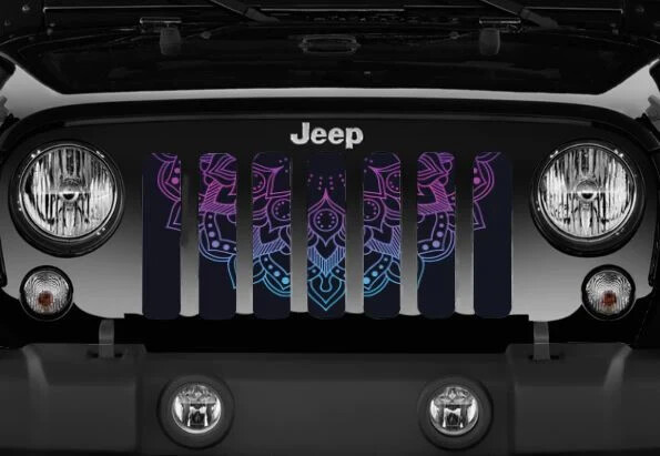 Colorful Lotus Mandala Flower Grille Insert Radiator Protectant For Jeep JL JT