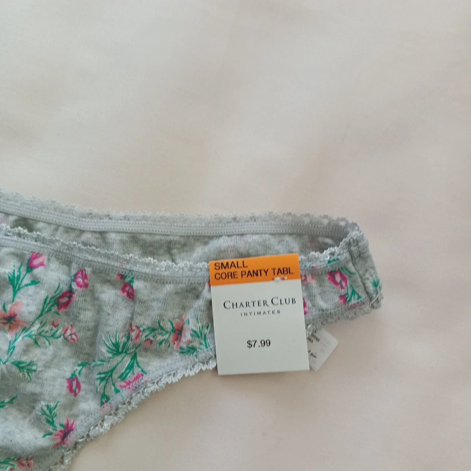 Nuevo con etiquetas Tanga Charter Club Talla S Gris Floral 100% Algodón Foto 2 de 4