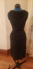Vintage 50s rhinestone studs little black dress wiggle style feminine flattering