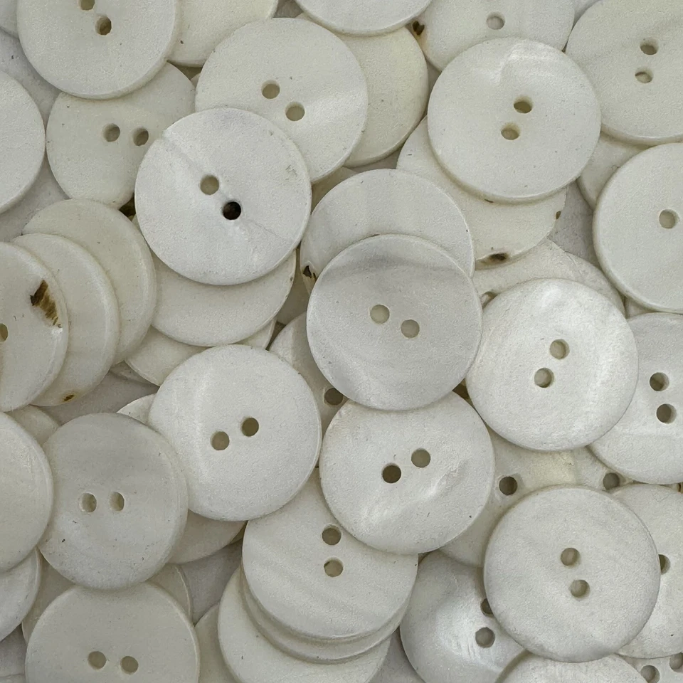 White Japanese Washibodo Shell Button PokerChip Flat Front/Back 18mm 7/16" 2hole - Image 2 of 3