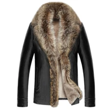 Fur Collar Fur All-in-one Men Mid-length Fur Thickened Coat Genuine Leather Coat