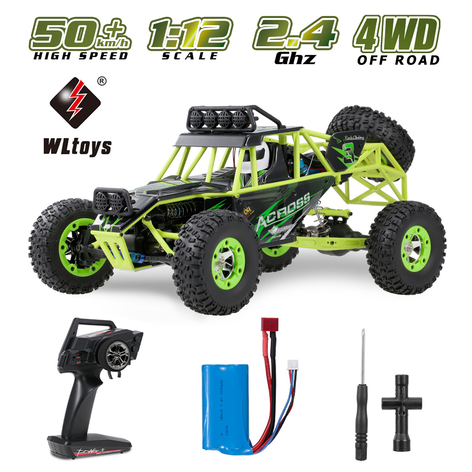 Carrinho de Controle Remoto 12428 Wltoys Off-road 4x4 C/Led Rock