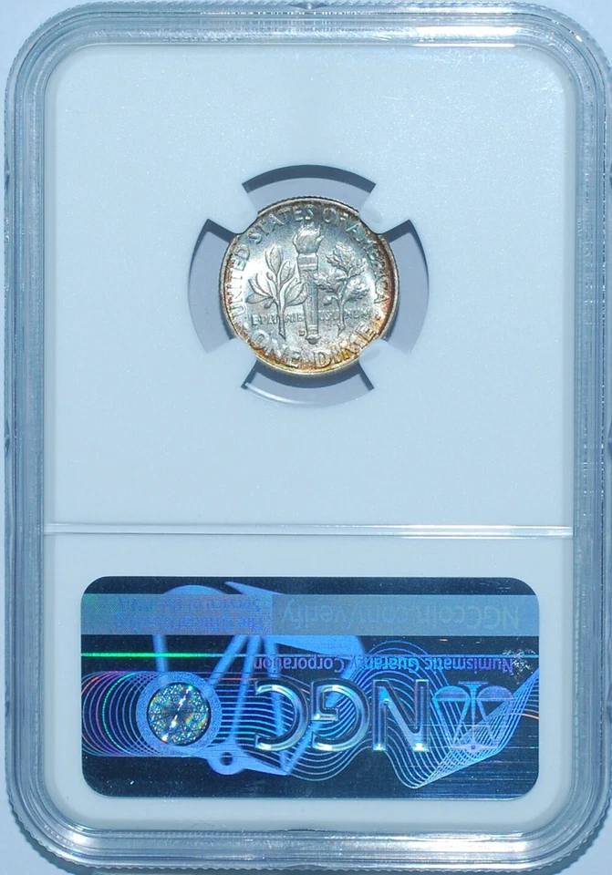 1958 D NGC MS67FB Full Bands and Torch Roosevelt Dime Mint Set Toned - Image 2 of 2