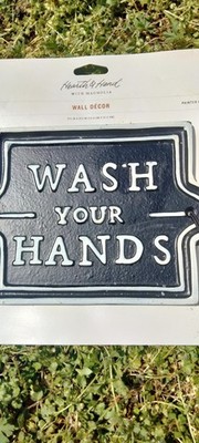 HEARTH & HANDS W MAGNOLIA WALL DECOR WASH YOUR HANDS METAL W PAINTED FINISH NEW!