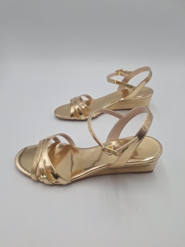 Sandalias para mujer Cole Haan talla 7,5B correas de cuero dorado tacón-demo zapatos graduación formales - Imagen 3 de 7