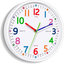 Silent Kids Wall Clock Non-Ticking, Battery-Powered, Ideal for Teaching Time a