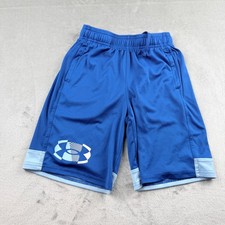 Under Armour Boys Blue Athletic Shorts Youth Medium YM Loose Fit Graphic Logo