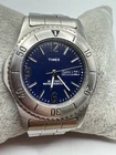 Vintage Men's Timex WR 30M Silver Tone Quartz Day Date Watch New Battery