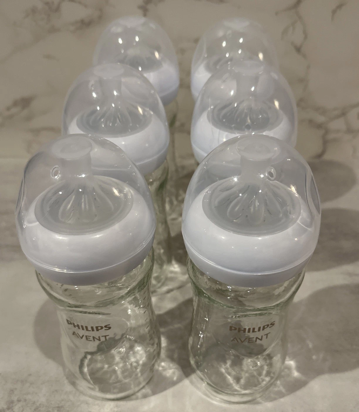 6 Philips Avent Glass Natural Bottle & Natural Response Nipple 8oz Baby Bottle