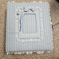 Vintage Blue Floral Lace Fabric Photo Album Magnetic Pages Cottagecore 90s