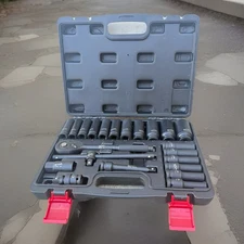 23pcs 1/2" Dr. 12 Point Deep Impact Socket Set 8-32mm Metric & Ratchet Wrench