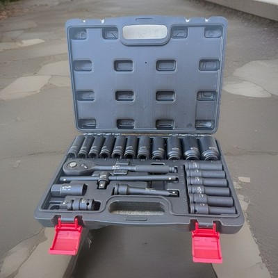 23pcs 1/2'' Dr. 12 Point Deep Impact Socket Set 8-32mm Metric & Ratchet Wrench