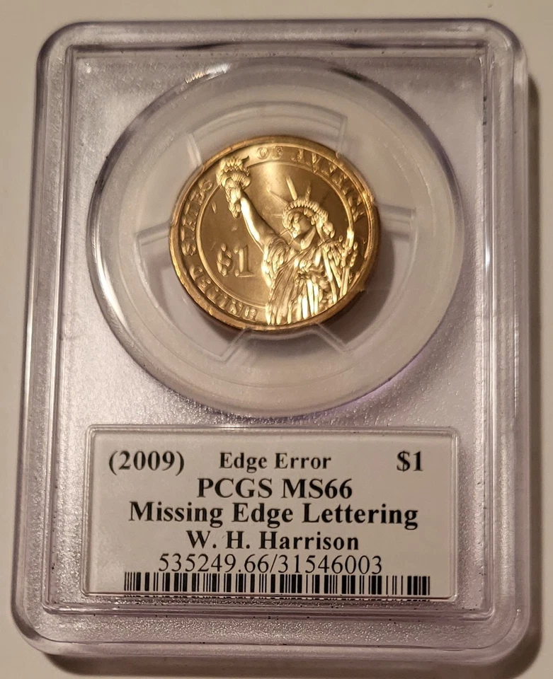 PCGS 2009 W H Harrison Presidential Dollar Error Lettering Unc MS66 Moy (B) - Image 2 of 2