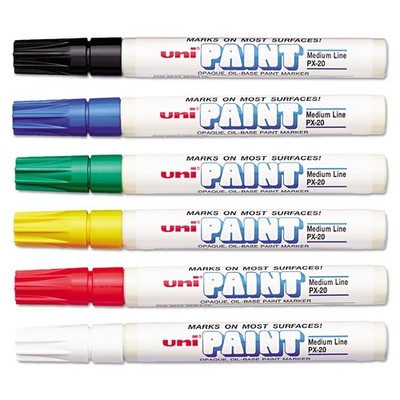 Uni-Paint Oil Based Marker, Medium Point, Assorted Inks,63630, 6/Set