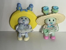 Vintage Tea Bunnies Flower Rabbit, Tea Cup, Dress & Hat TBG 4" Tomy