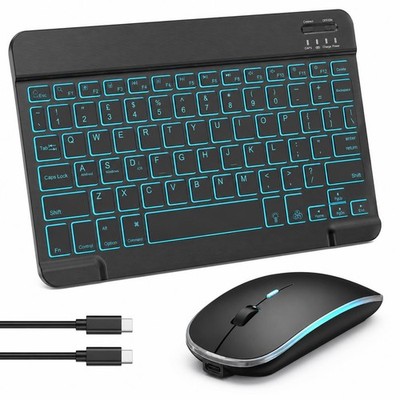 Bluetooth Tastatur & Maus Set - Wiederaufladbar UK QWERTZ Hintergrundbeleuchtung Wireless Combo