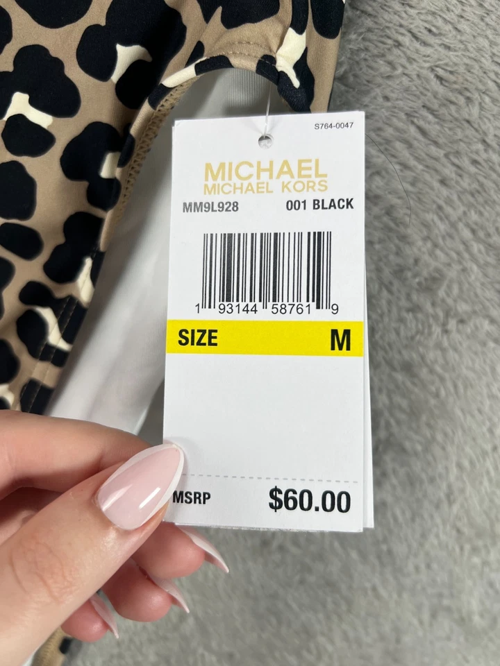 MICHAEL KORS Womens Medium Leopard Bikini 2 Piece Swimsuits Lace Up Bra Hi Waist - Image 2 of 4