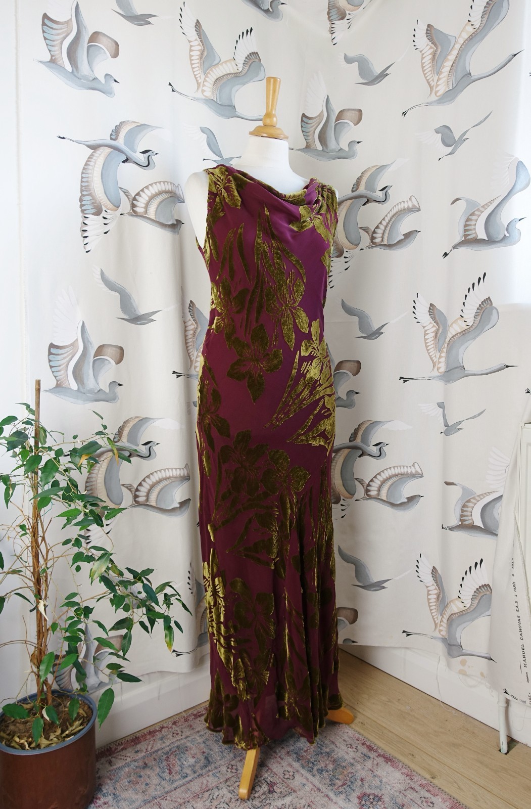 ST MICHAEL by MARKS & SPENCER Purple & brown Silk mix Velvet long dress size 14