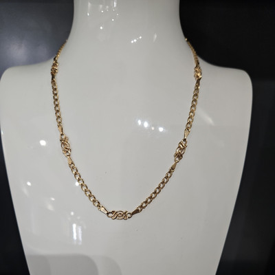 Flache ausgefallene Halskette 9 kt Gelbgold doppelte Glieder 18 Zoll