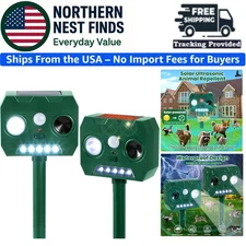 Waterproof Solar Ultrasonic Animal Repellent Devices - 2 Pack for Outdoor Use