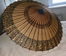 Vintage Japanese Wagasa Paper Bamboo Umbrella Blue