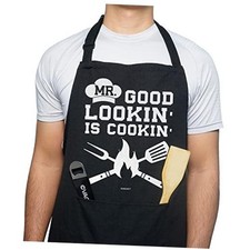 VAGAVY 100 Cotton, Black Funny Aprons for Men, Dad, Husband - Birthday,