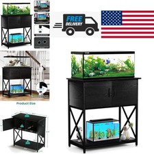 Black Metal Rack for Fish Tank with Double Door Storage Cabinet Modern Design