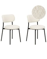 Esszimmerstuhl 2Er Set Bouclé Weiß Mit Schwarzen Metallbeinen Modern Casey