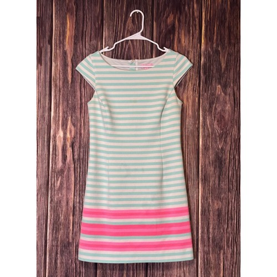 #ad Lilly Pulitzer Lana Cap Dress Womens M Aqua Pink Striped Sleeve Round Neck $29.67