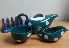 VINTAGE MEAKIN STUDIO WARE POTTERY SPOTTED Teapot Sugar Deco TEA SET MID CENTURY