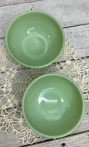 VTG 2 FIRE KING JADEITE OVEN WARE 5" CHILI SOUP CEREAL BOWLS KITCHEN AS IS 💚