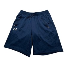 Under Armour Navy Blue Athletic Shorts Zipper Pockets Drawstring Youth Large