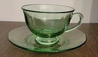 Vtg Fostoria Glass Fairfax Uranium Green Footed Cup Saucer 1930s Depression