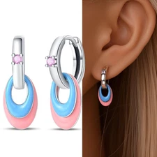 KUNSIR 925 Sterling Silver Trendy Ovel Dangle Drop Earrings For Girls Party Gift