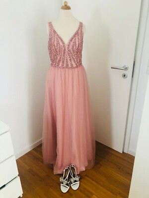 Unique Kleid Abendkleid Pailetten Perlen Gr 38 rosa statt 260 eur