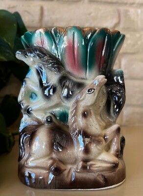 Vintage Lusterware Bee Dee Co. Japan Horse Planter. Mare and Foal.. 4''W...5.25''T