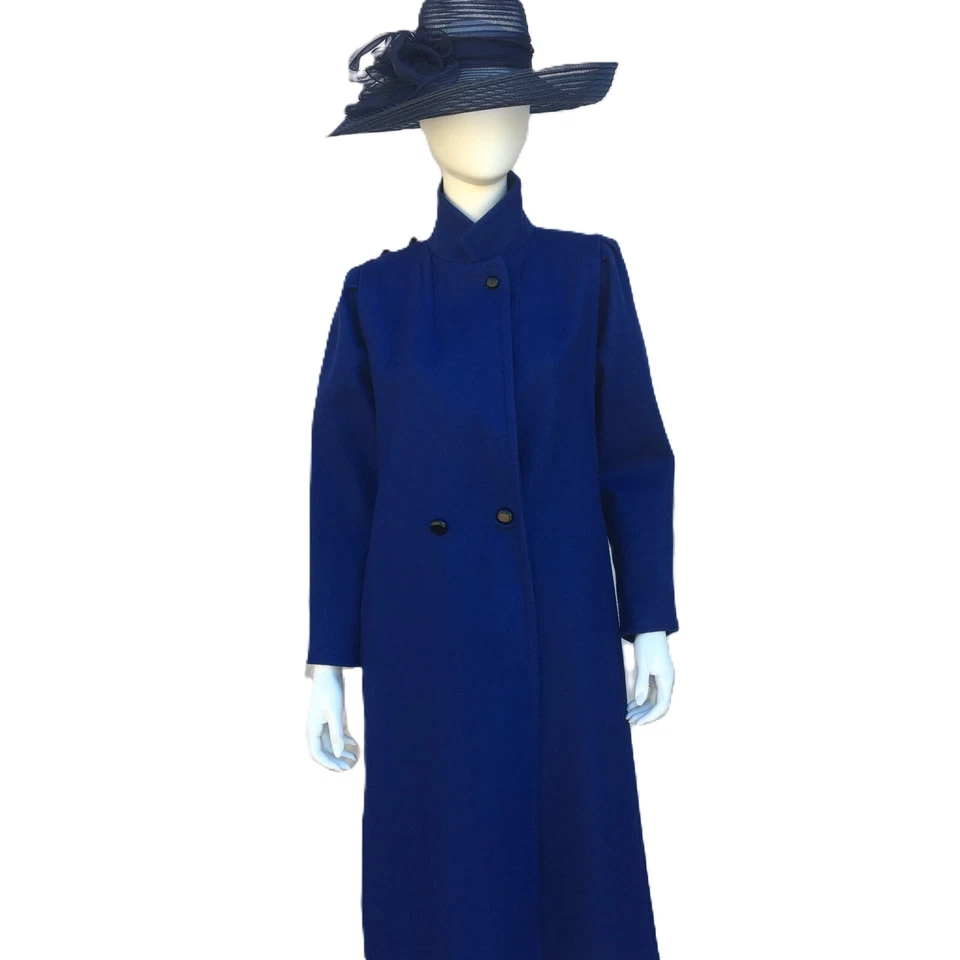 Miss New Yorker Vintage Size 9 Coat Royal Blue Wool Blend Overcoat Pockets Lined - Image 4 of 4