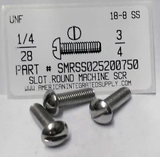 1/4-28x3/4 Round Head Slotted Machine Screws Stainless Steel (10)
