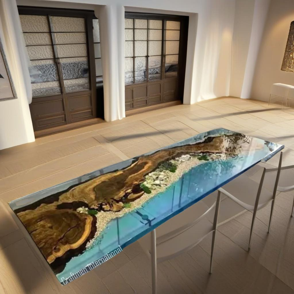 Ocean  Blue Epoxy Dining Table,  Acacia   Wood Epoxy table, Live Edge wood table-image
