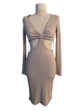 Forever 21 Knit Taupe Cutout Body Con Dress Long Sleeves  Size Large
