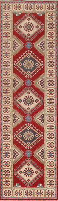 Authentic Kazak Pakistan Handmade 10 ft. Runner Rug Wool Craftsmanship 3x10