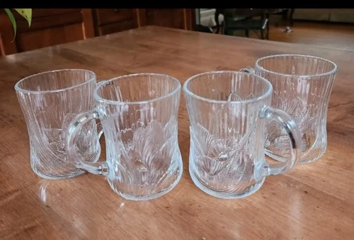 NEW *4* Arcoroc France Vintage Canterbury Crocus Mugs Glass Coffee Cups
