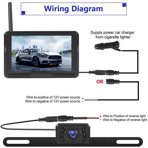 Wireless Car Truck Van Camper 5'' 1080P Monitor Rear View Backup Reverse Camera - Picture 12 of 13