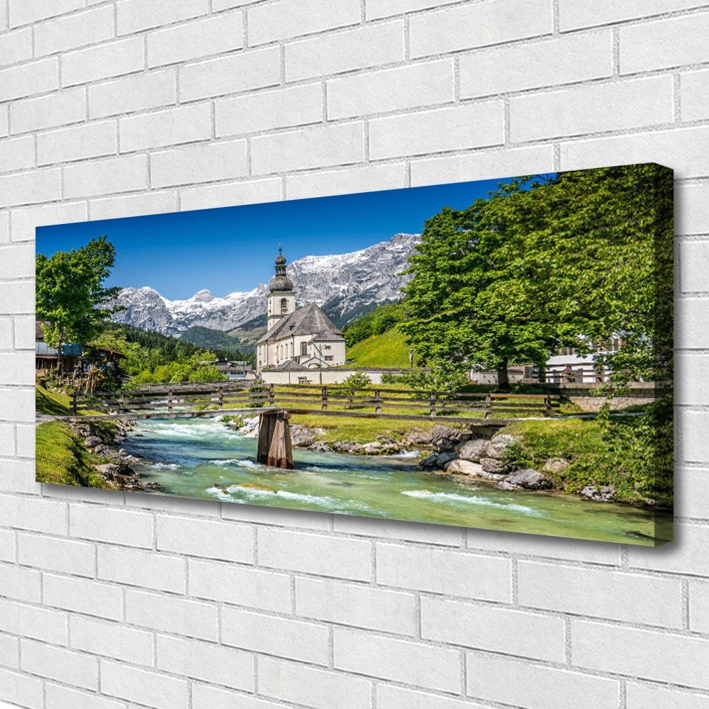 Tableau sur toile pour agrandir salon paysage nature et lac 125x50 cm