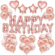 50pc Rose Gold Birthday Party Balloons Happy Birthday Letter Foil Decoration