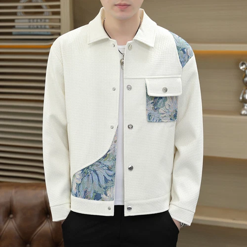Chaqueta de cuello de solapa informal juvenil moda abrigo corto de un solo pecho para hombre - Imagen 24 de 25