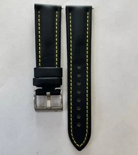 20mm BLACK Real Sailcloth Apple Watch Strap With Adaptors YELLOW Stitch